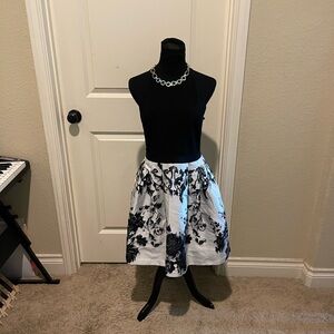 Vintage floral black and white midi